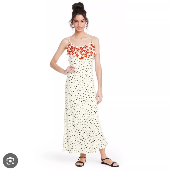 RIXO Dresses & Skirts - Rixo Dresses Rixo X Target Polka Dot Ruffle Maxi Slip Dress Size Small NWT
